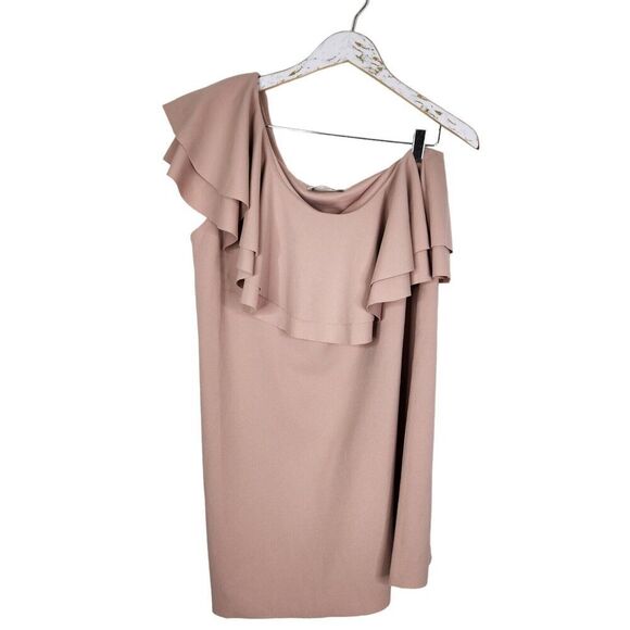 MANGO‎ Dress Womens Medium Pink Villa Asymmetrical Ruffle One Shoulder Dress - Picture 1 of 4